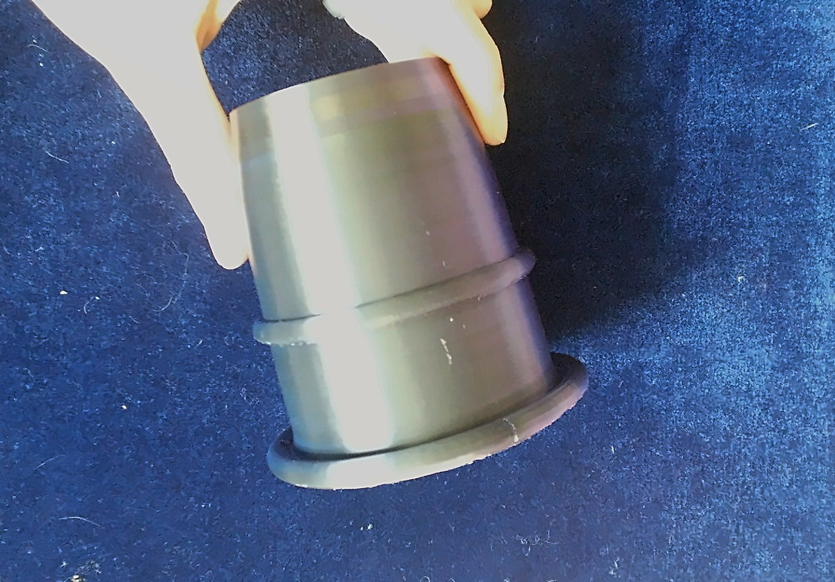 Deep Discount Chop Cup, gray, side view on a blue mat with small surface scuffs