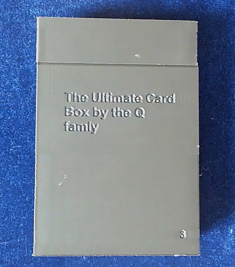 Deep Discount Ultimate Card Box (Bridge) front engraved 'The Ultimate Card Box by the Q famiy' with a small '3' imprint